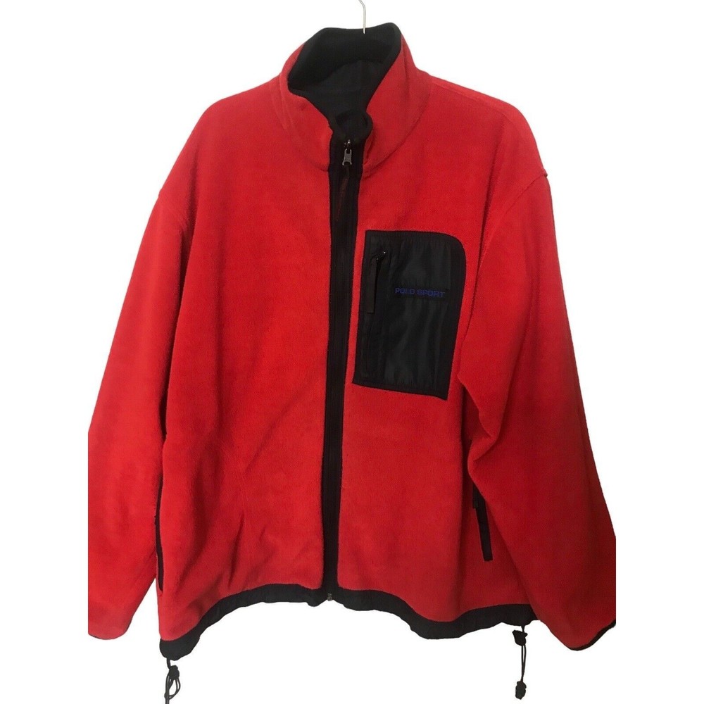 VTG Polo Sport Ralph Lauren Sport Jacket Men’s Black Red Reversible Fleece XL